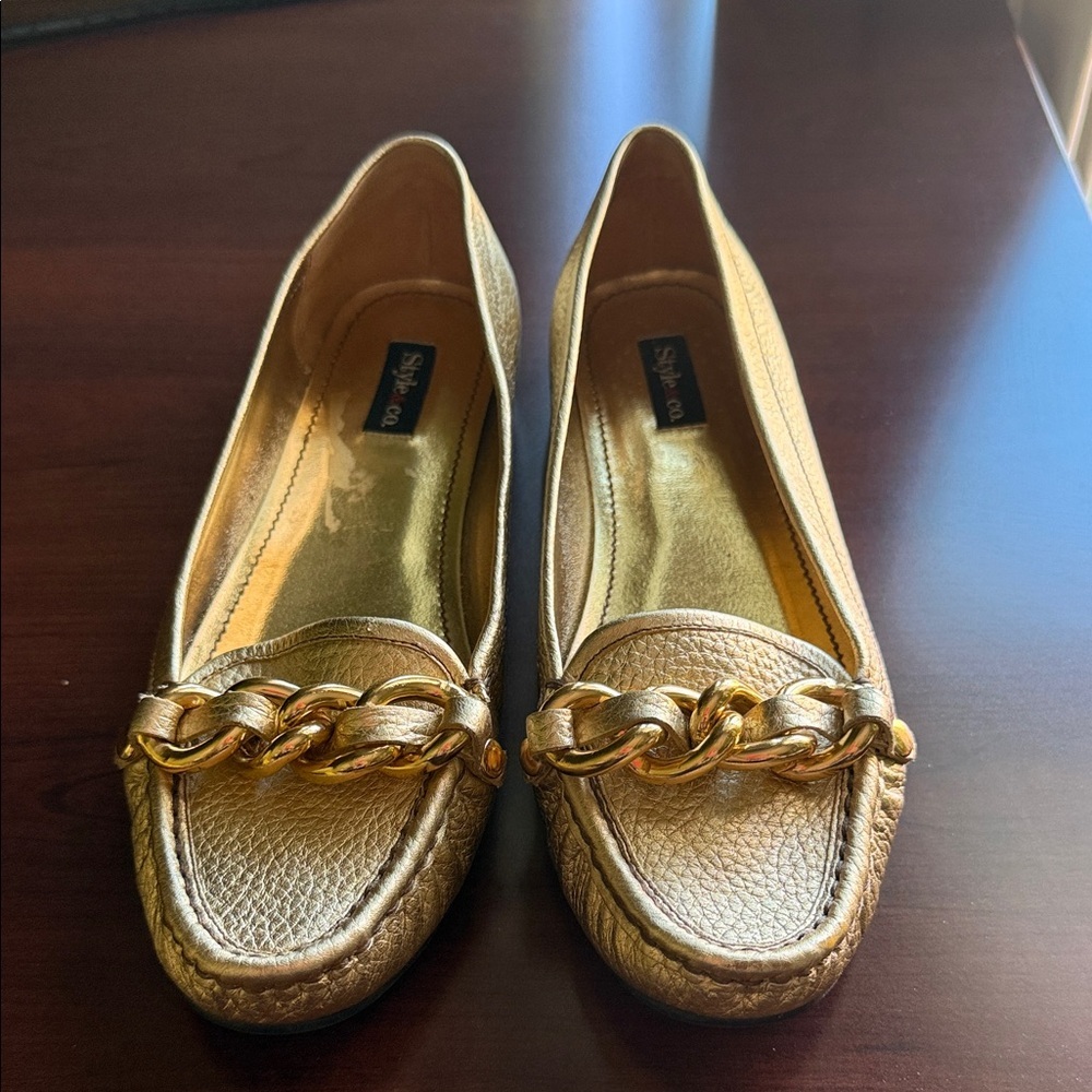 Style & Co. Metallic Gold Chain-Trim Loafers
